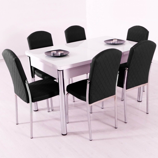 Platin Açılır Masalı 6 Kişilik Masa Sandalye Takımı