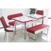 Yeni Evform Vega Banklı Açılır Masa Takımı Mutfak Masası Yemek Seti Kırmızı Ponpon
