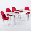 Evform Tiviza 4 Kişilik Taytüyü Sandalye Açılır Mutfak Masa Takımı Kırmızı Çizgi